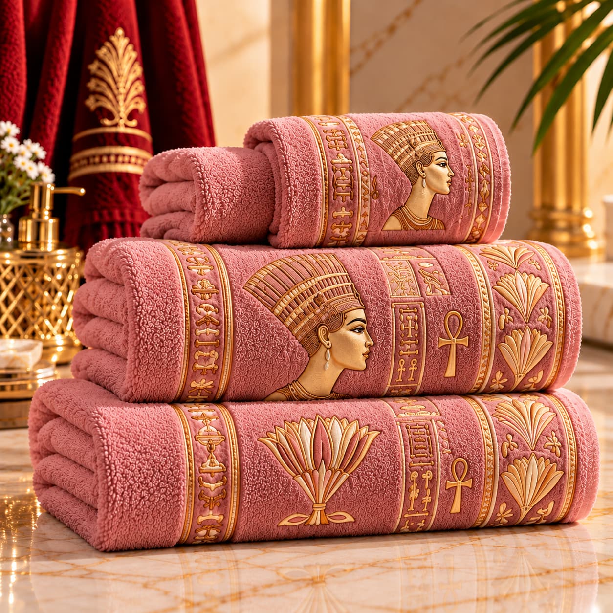 Dusty Rose Egyptian Embroidered Towels باكت فوط مطرزة فرعوني - الصورة 1