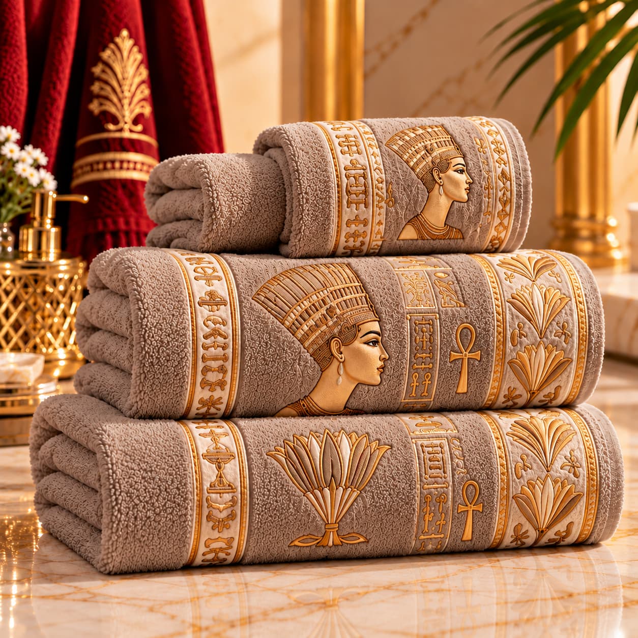 Luxurious Egyptian Embroidered Towel Display باكت فوط مطرزة فرعوني - الصورة 1