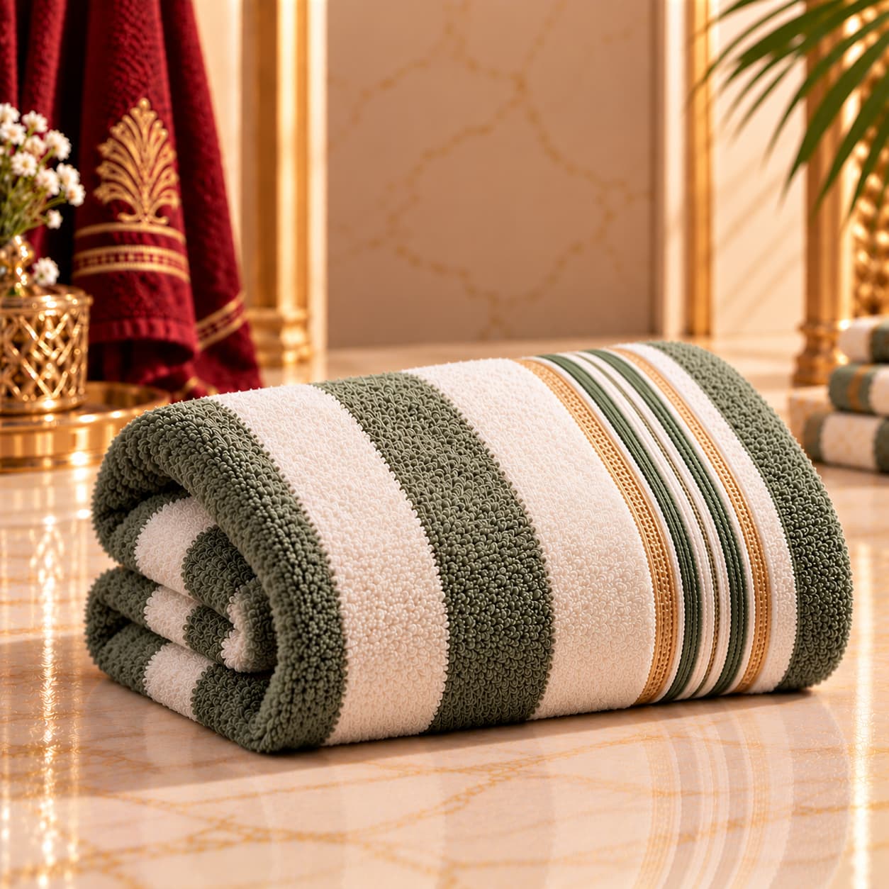 Luxurious Striped Towel on Marble بشكير - الصورة 1